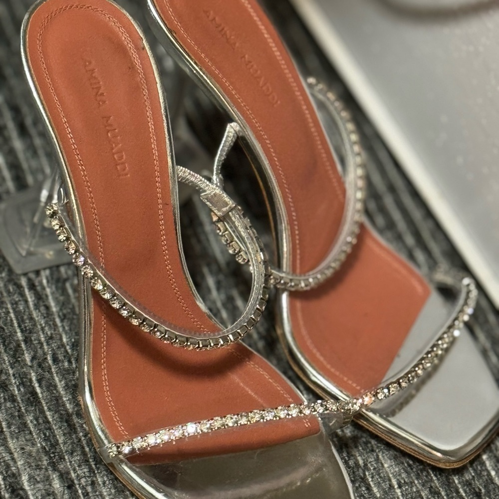 Amina Muaddi Silver Heels - Picture 11 of 12